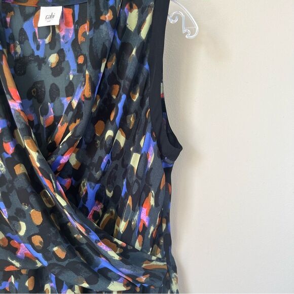 CAbi 3077 Abstract Black Multicolored Flaunt Wrap Sleeveless Blouse - Picture 4 of 12